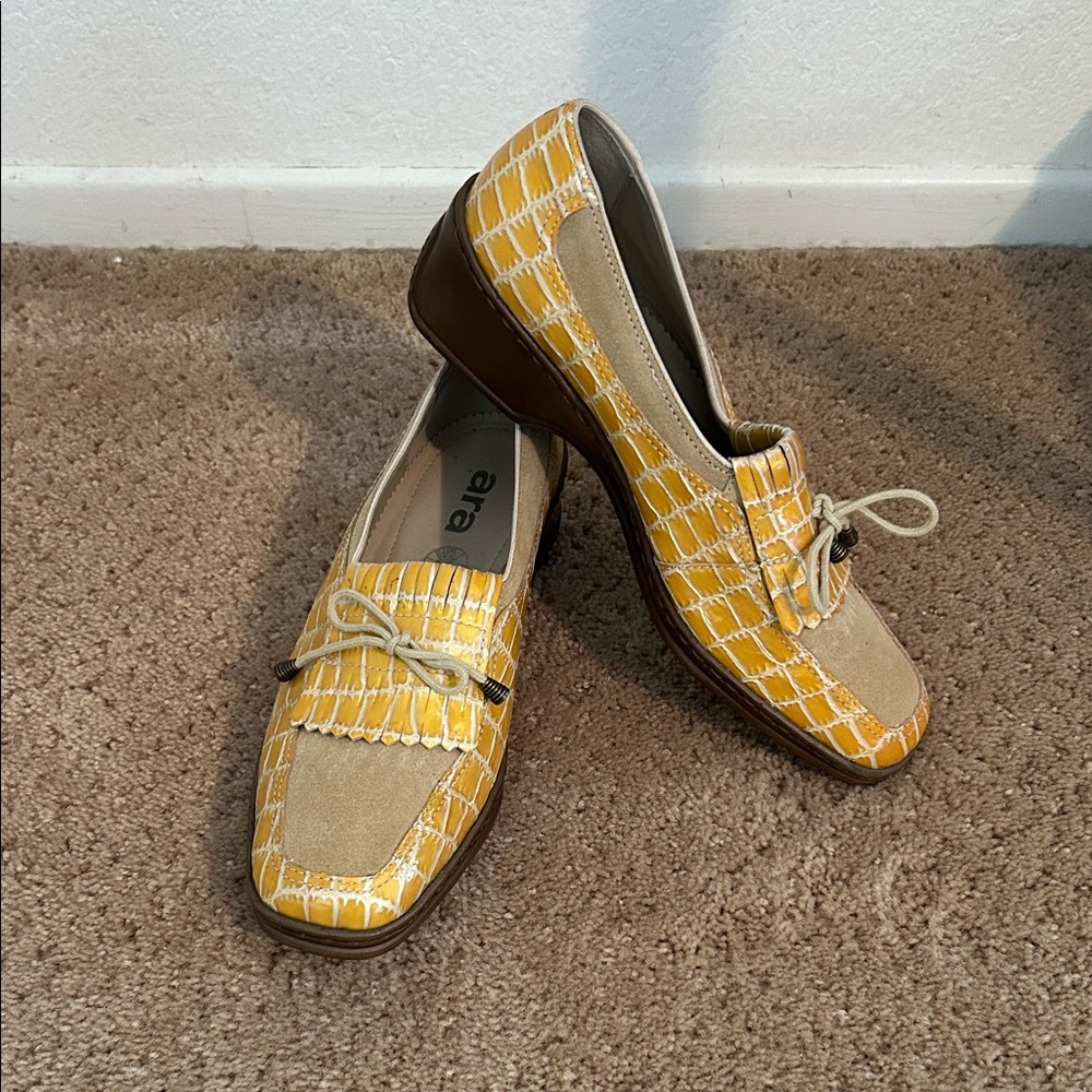 Ara Yellow and Beige Women's Loafers